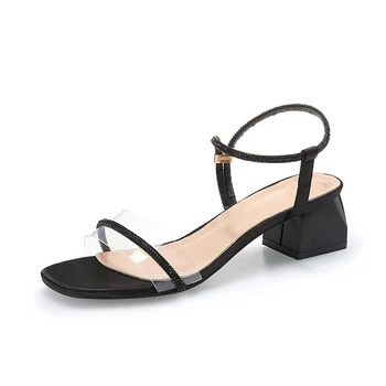 

Women Ankle Strap Thin-Strap Block Heel Sandals With Crystals Style Striking Open Toe Narrow Band Elegant Casual Career Shoes