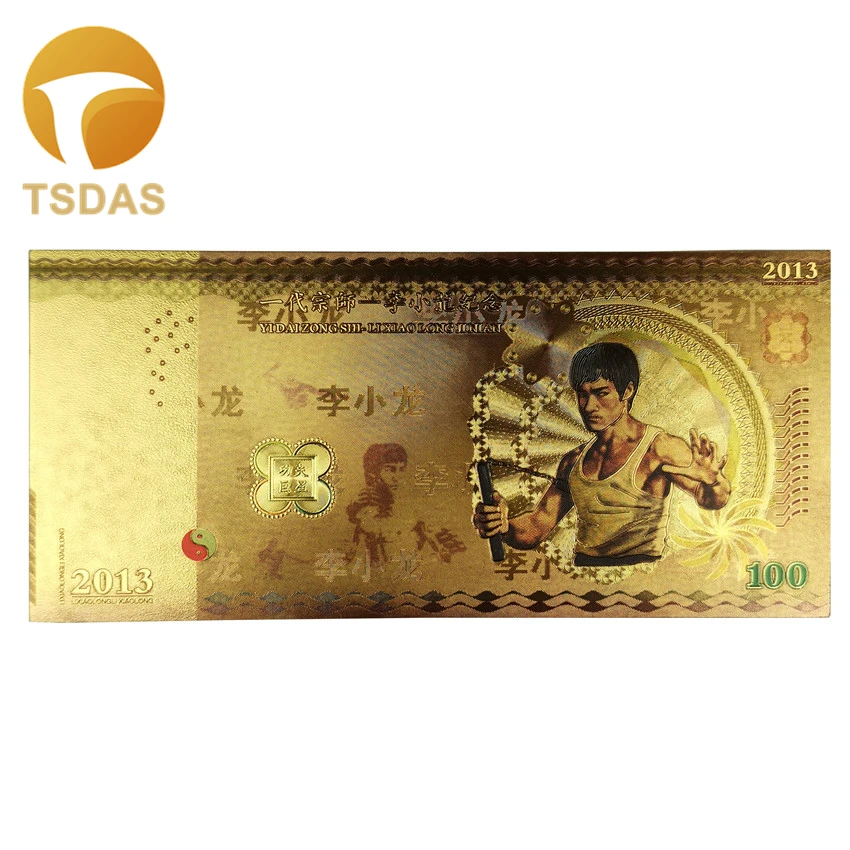 1 шт., Золотая фольга, коллекция банкнот Брюс Ли 100, необычная цветная сувенирная банкнота, Банкнота