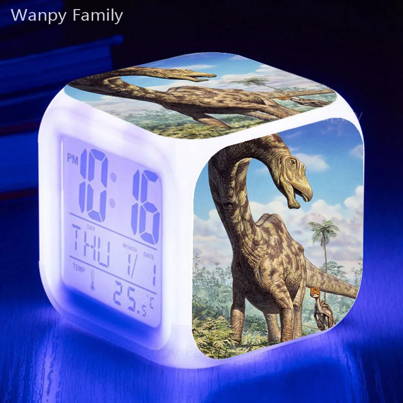 Парк Юрского периода Динозавр будильник светодиодный Цвет Изменение будильника детские игрушки подарок многофункциональный сенсорный зонд светящиеся часы - Цвет: Серебристый