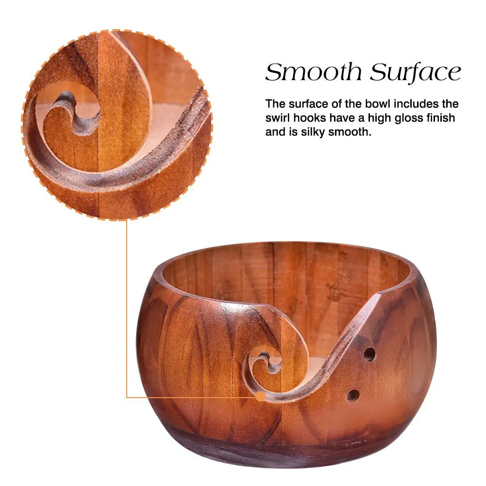 

Wooden Yarn bowl Handmade Woven Round Bowl for Knitting and Crochet
