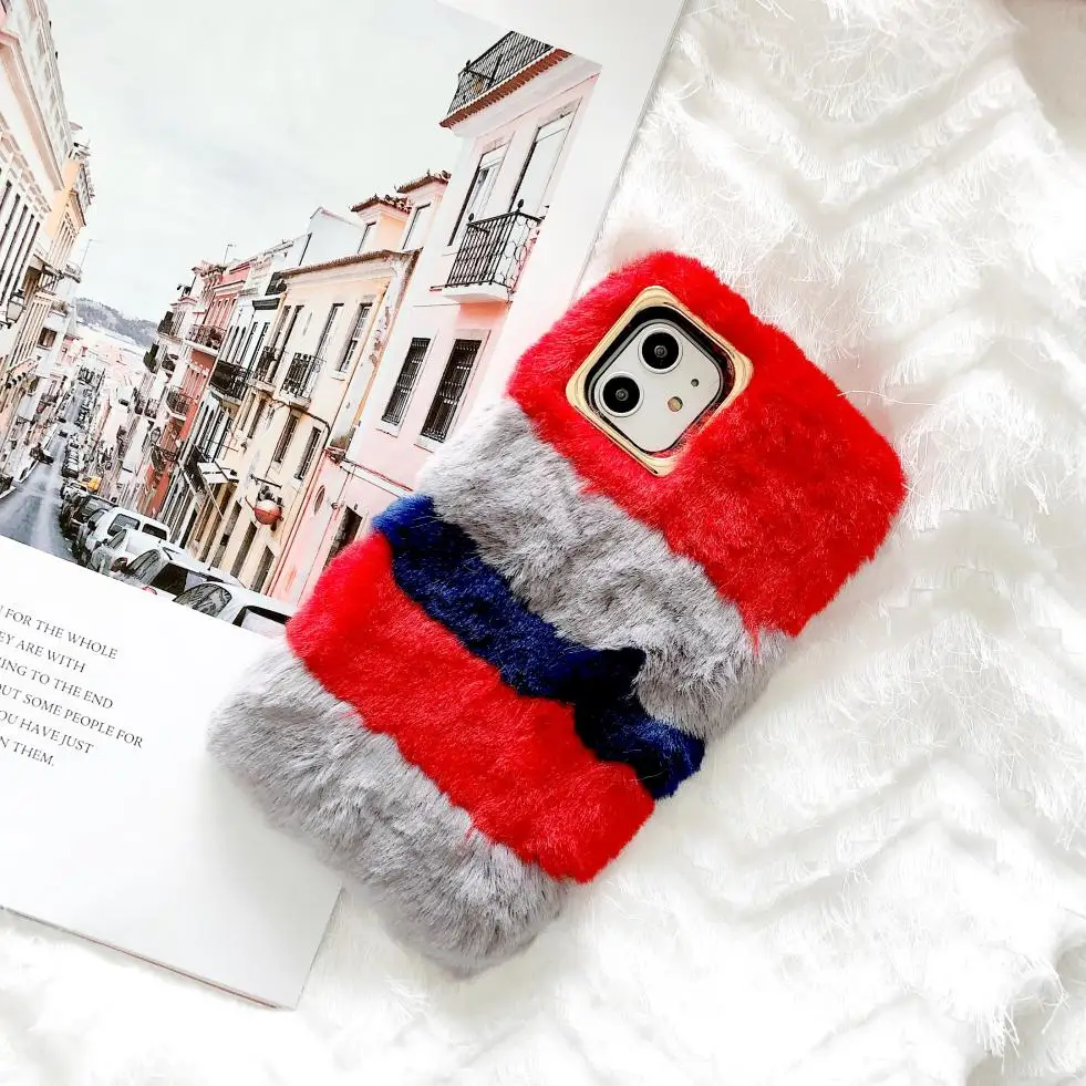 red Для Apple iPhone 11 Pro XS Max XR X 8 7 6 6S Plus Роскошные сплошные швы комфортный плюшевый чехол для телефона твердая задняя крышка зима осень - Цвет: red