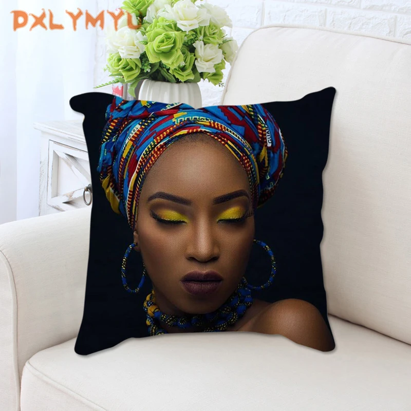 African Style Woman Portrait Print Decorative Cushion Cover Throw Pillow Case Cushion Bedroom Office Home Decor 