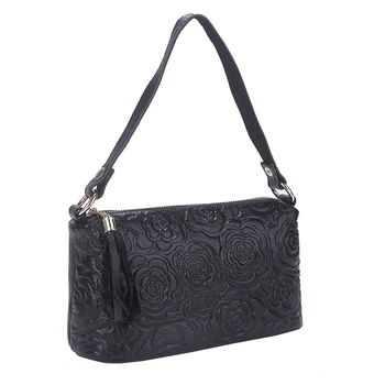 

Europe Fashion genuine Leather Rose embossing Cowhide handbag small bag new shoulder diagonal bag Female wild rose tassel bag