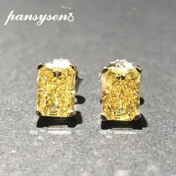 

PANSYSEN Elegant Lady Jewelry 5x7MM Ice Cut Citrine lab moissanite Stud Earrings for Women 925 Sterling Silver Wedding Earring
