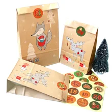 24 комплекта Рождественский креативный стоячий бумажный подарочный пакет милый Лисий Лось крафт-бумажный конверт с рождественским номером наклейка пригласительный конверт