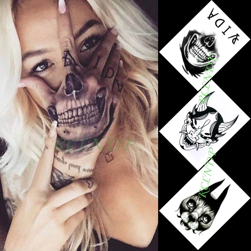 Waterproof Temporary Tattoo Sticker Skull Letter Prajna Demon Animal In Hand Flash Fake for Men Women 3 Pcs | Красота и здоровье