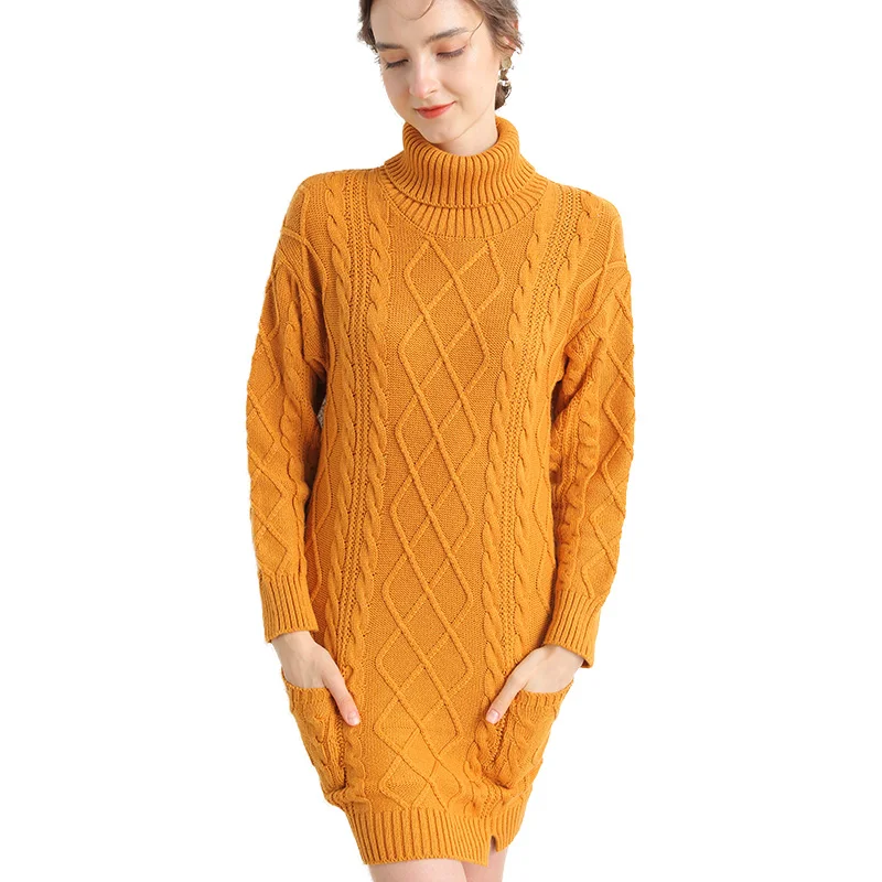 Turtleneck Long Sweater Dress Women 
