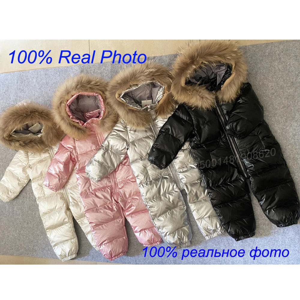 Winter Kids Jumpsuit Overalls for Boy Children Thick Ski Suit Girl Duck Down Jacket Toddler Baby Snowsuit Fur Coat 0-3Years Down Jacket Children Jackets