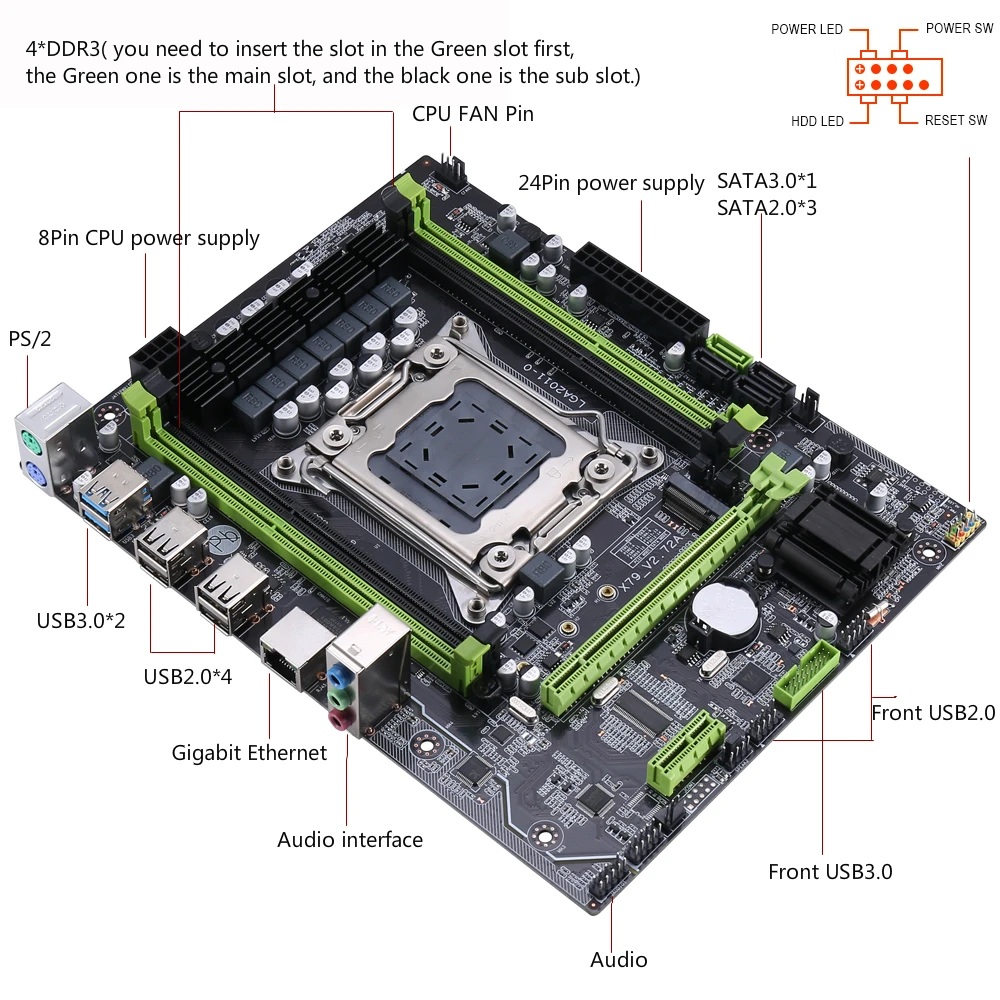 Материнская плата Kllisre X79 чип USB3.0 LGA2011 Mini ATX combos E5 2620 V2 CPU 4 шт. x ГБ = 16 Гб DDR3 1333 МГц ECC