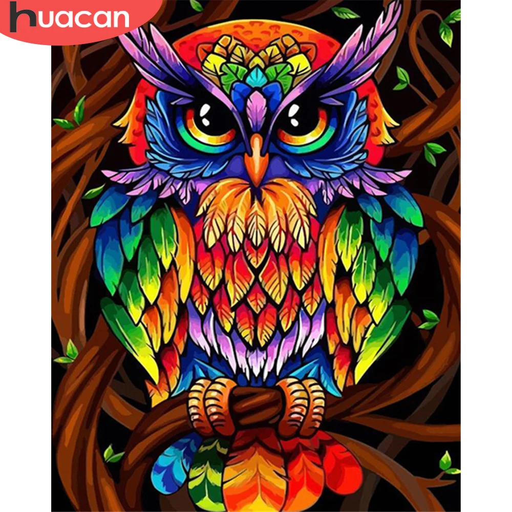 HUACAN DIY картины по номерам животных Наборы живопись Сова ручная роспись