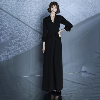 

Sexy Lady V-neck Formal Party Dress Autumn Winter New Black Bowknot Qipao Elegant Slim Oversize 3XL Turn-down Collar Vestidos