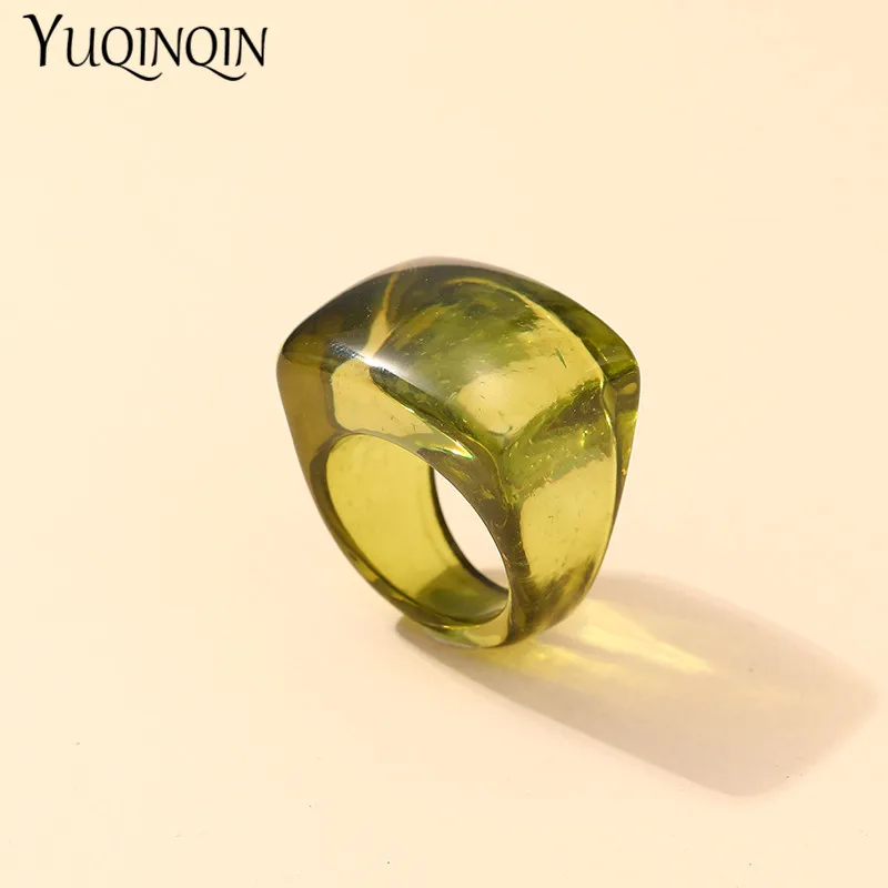 Finger Ring Trendy Colorful Transparent Resin Acrylic Big Rings For Girls Geometric Square Rings For Women Vintage Fashion Jewelry Gifts finger ring