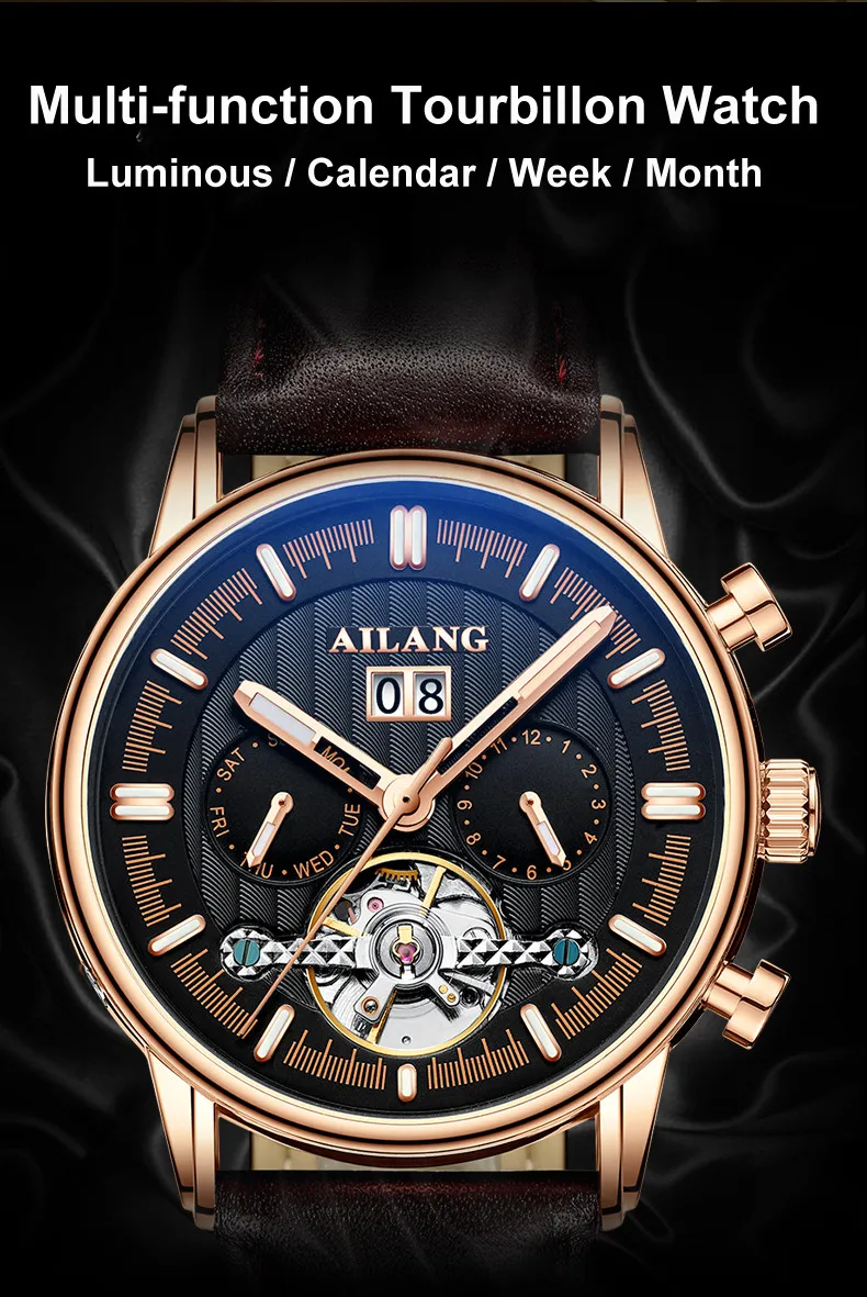 AILANG New Men's Watches Classic Mechanical Watch Men Luxury Men Automatic Watches Business Waterproof Tourbillon Clock Man
