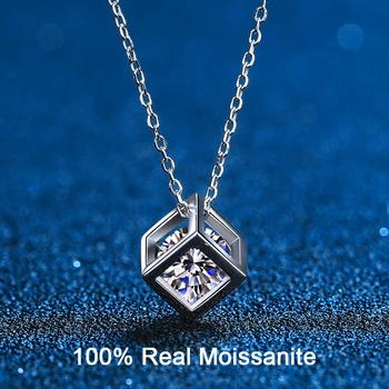 Square Hollow Cube Pendant Moissanite Necklace 925 Sterling Silver VVS Lab Diamond Necklace For Women Girls Gift Fine Jewelry