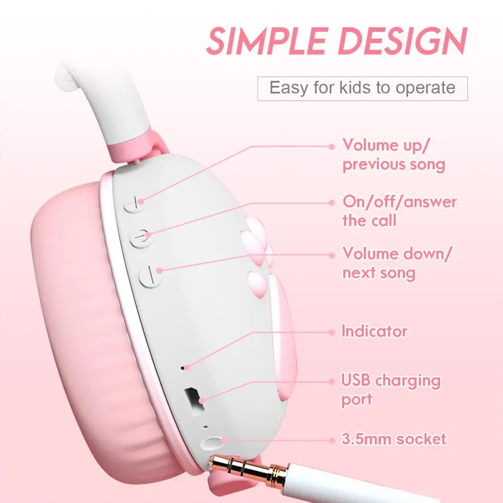 High Quality Cute Cat Bluetooth TV PC Headphone With Mic Glowing LED Girl Kid Music Helmet with TV PC Wireless Transmit Gift