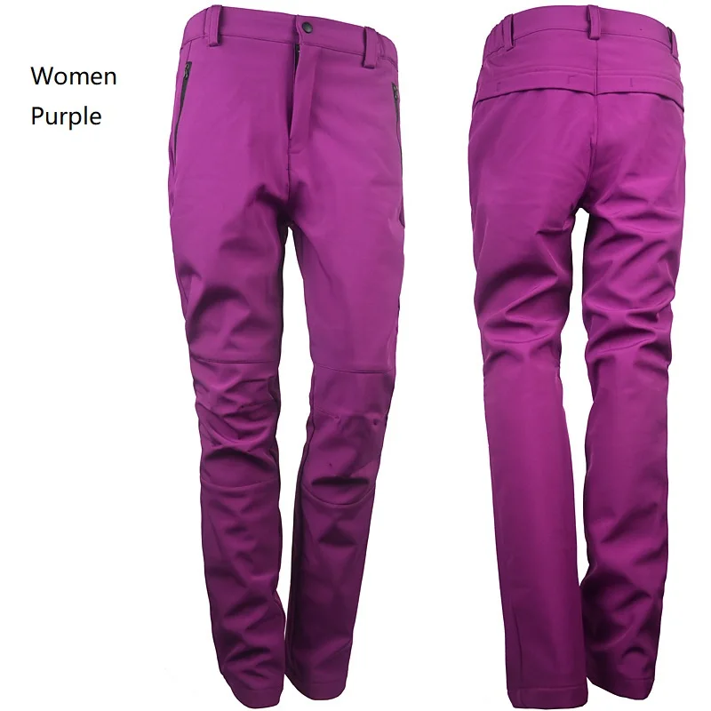 Мужские зимние Походные штаны, штаны для отдыха, женские водонепроницаемые ветрозащитные флисовые ветрозащитные походные лыжные альпинистские штаны - Цвет: Women Purple