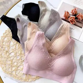 

Bralette Gather Cup Plus Size Thailand Latex Underwear Breathable Sexy Lace Enhancer Breast Seamless Push Up Bras For Women