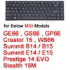 Funda para teclado MSI GS66 GE66 WS66 Creator 15 Stealth 15M Summit E14 B15 Prestige 14 EVO silicona TPU transparente 15,6 piel para portátil ► Foto 2/6