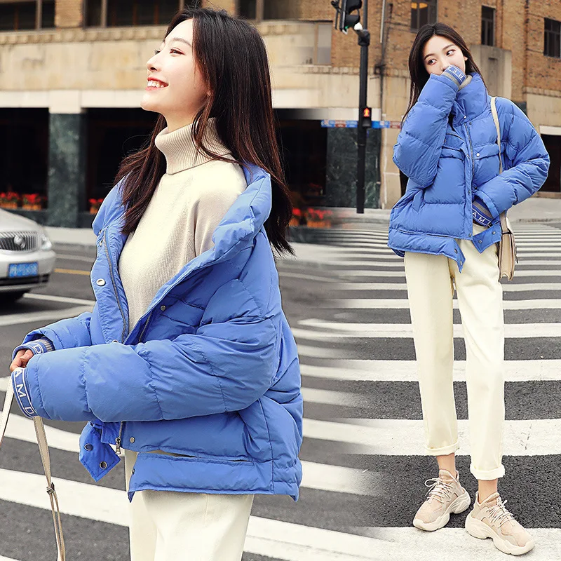 

2018 Mid-length Zipper Cotton-padded Clothes Winter Trend Simple Fold-down Collar Versatile Long Sleeve Slim Fit Slimming