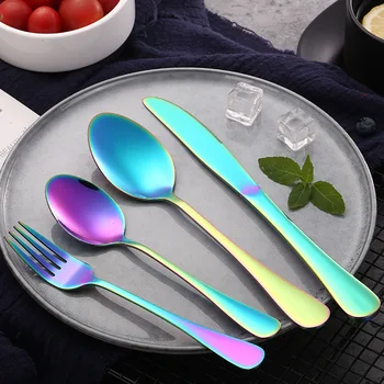 

4pcs/set Stainless Steel Kitchen Tableware Sets Rainbow Steak Knife And Fork High Quality Dinnerware Set