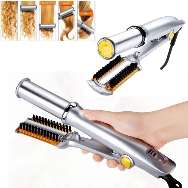 Curling Iron Professional 3-Mode 2-Way Rotating Curling Iron Hair Brush Curler Straightener Hair Brush Curler Straightener