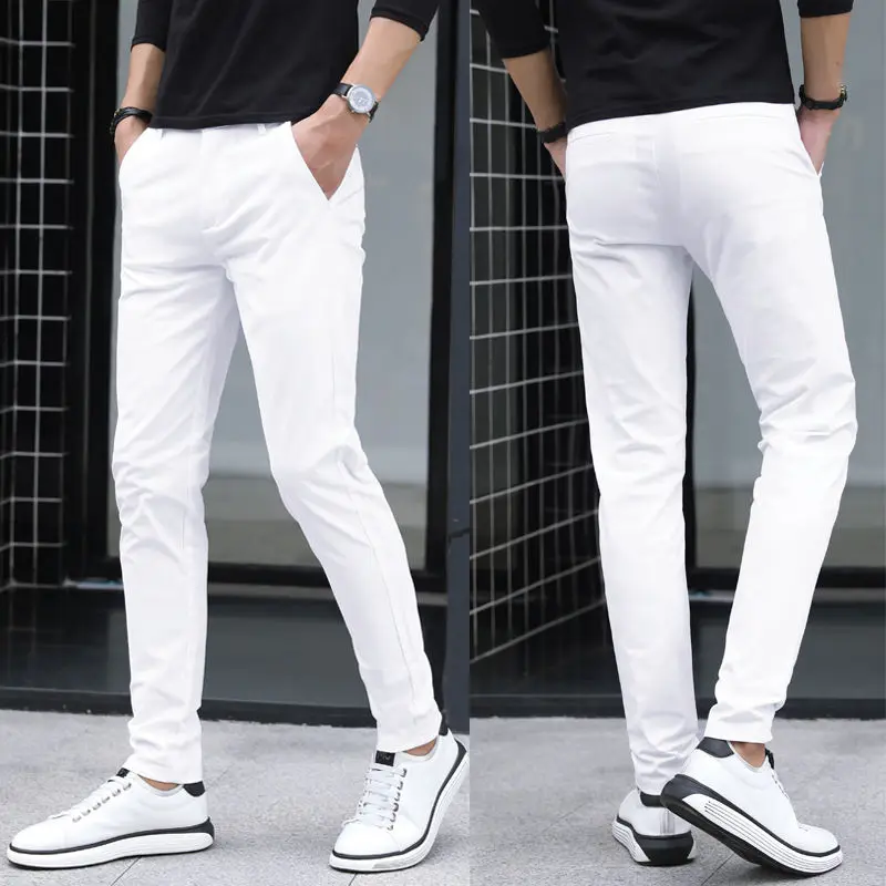 Men's Pure White Pants Slim Fit Business Pants for Men Suit Pants Ankle Length Summer Autumn Formal Leisure Suit Trousers  L79