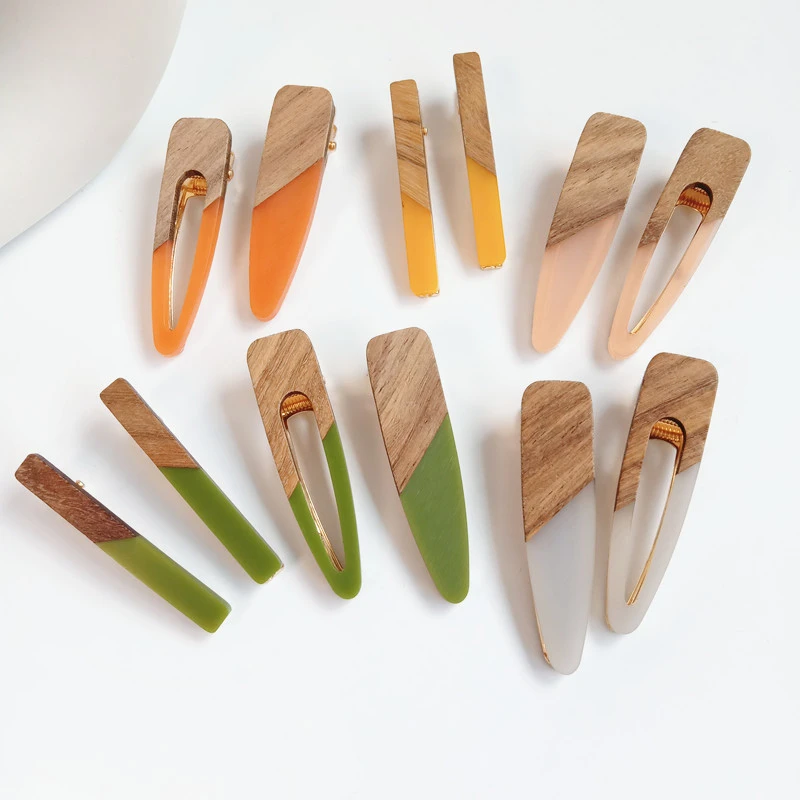 New Fashion Patchwork Geometric Wood Acrylic Hair Clips For Women Girls Hollow Waterdrop Hairpin Barrettes Hair Accessories