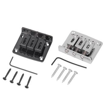 

2 Pcs 3-String Top-Loading Style Hard-Tail Adjustable Bridge for Cigar Box Guitars and More, Silver & Black