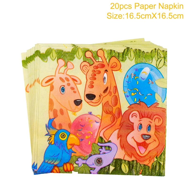 Джунгли вечерние баннер с днем рождения животных торт Топпер Декор кекса с днем рождения украшения для детской вечеринки - Цвет: Animal napkin