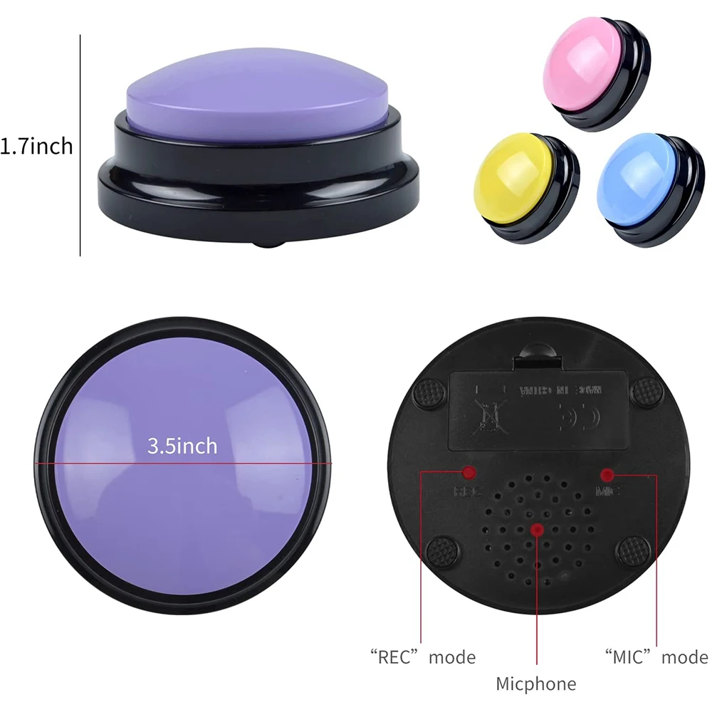 Recordable Buttons for Dog, Dog Buttons Recordable Button, Easy Button Record & Playback Any 30s Message Answer Buzzer