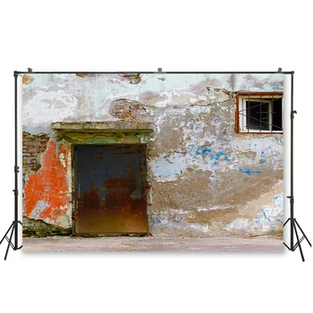 

HUAYI abstract stains rock stone old Brick Background Dilapidated iron doors windows backdrop Nostalgia Style Wallpaper D-5827