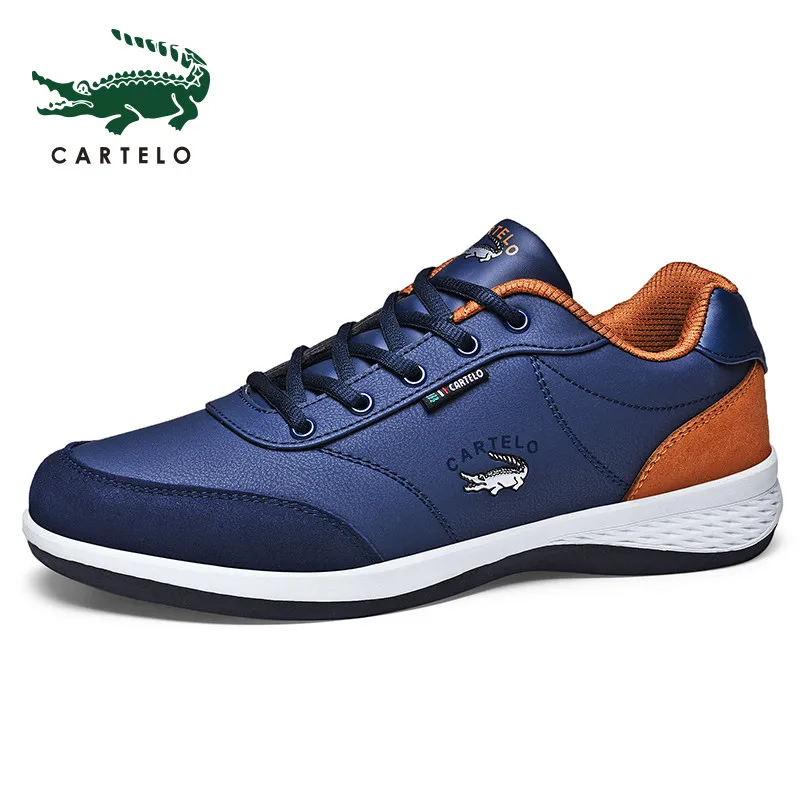 leather Dark blue CARTELO/мужская спортивная обувь для отдыха; Мужская обувь в Корейском стиле; модная дышащая легкая удобная обувь для бега - Цвет: leather Dark blue
