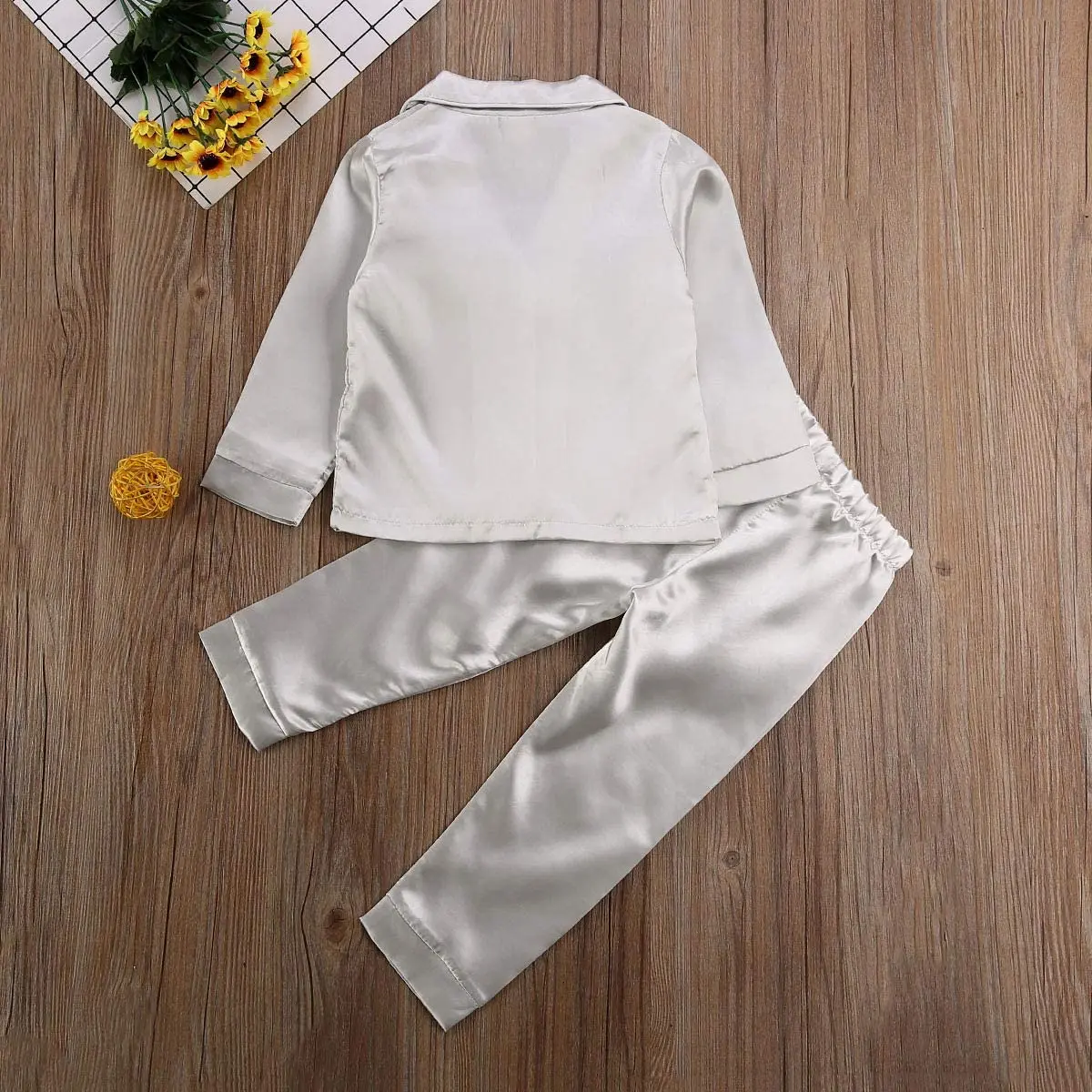 Toddler Baby Kids Satin Pajamas Set Long Sleeve Button-Down Sleepwear PJs for Boys Girls