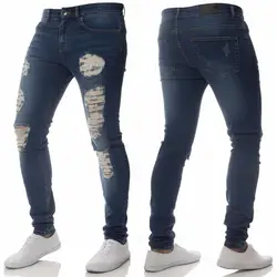Европейские и американские уличные трендовые мужские эластичные универсальные обтягивающие брюки, облегающие мужские джинсы, рваные