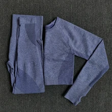 Женский комплект для йоги, одежда для спортзала, одежда для тренировок, спортивный костюм с длинным рукавом, фитнес-майки кроп+ Бесшовные Леггинсы с высокой талией, штаны для йоги