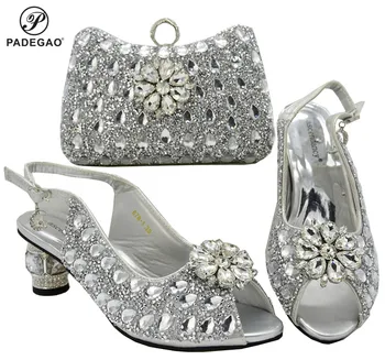 

2020 Silver Color High Quality Pu Leather African Special Arrivals Shoes And Bag Set Italian Women Shoes And Bag for Party