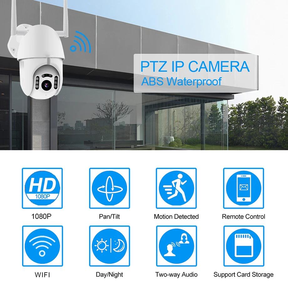 1080P ночное видение беспроводной wifi IP PTZ водонепроницаемый двухсторонний аудио детектор движения домашняя охранная камера CCTV сетевая камера
