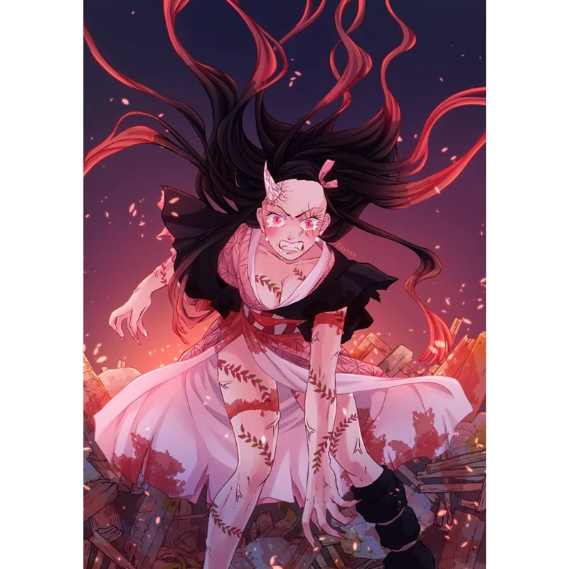 Póster de Anime japonés Demon Slayer, pintura de seda, decoración artística de pared, Mural, decoración moderna para habitación - Imagen 2