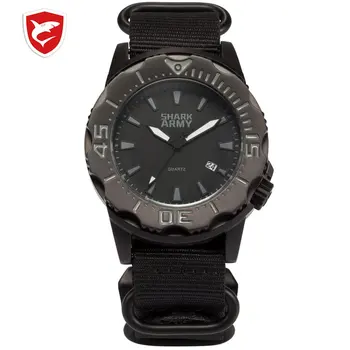 

SHARK ARMY Full Steel 100m Waterproof Date Display Black Nylon Band Luminous Hands Reloj Military Sport Quartz Men Watch /SAW193
