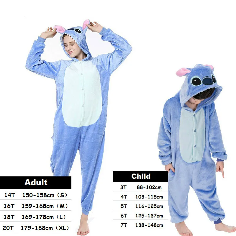 blue stitch Одежда для маленьких девочек; пижамы с единорогом для мальчиков; зимние женские фланелевые пижамы с капюшоном в виде панды кигуруми; пижамы для детей - Цвет: blue stitch