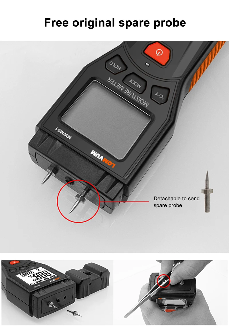 Digital Moisture Meter Wood 2 Pins Different Materials Humidity Tester 0-60% Damp Detector Backlit Screen Wall Hygrometer