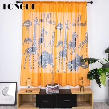 

TONGDI 2PCS Tulle Digital Printing Curtain Cartoon Elegant Zebra Transparent Decor For Home Spring Parlour LivingRoom Bedroom