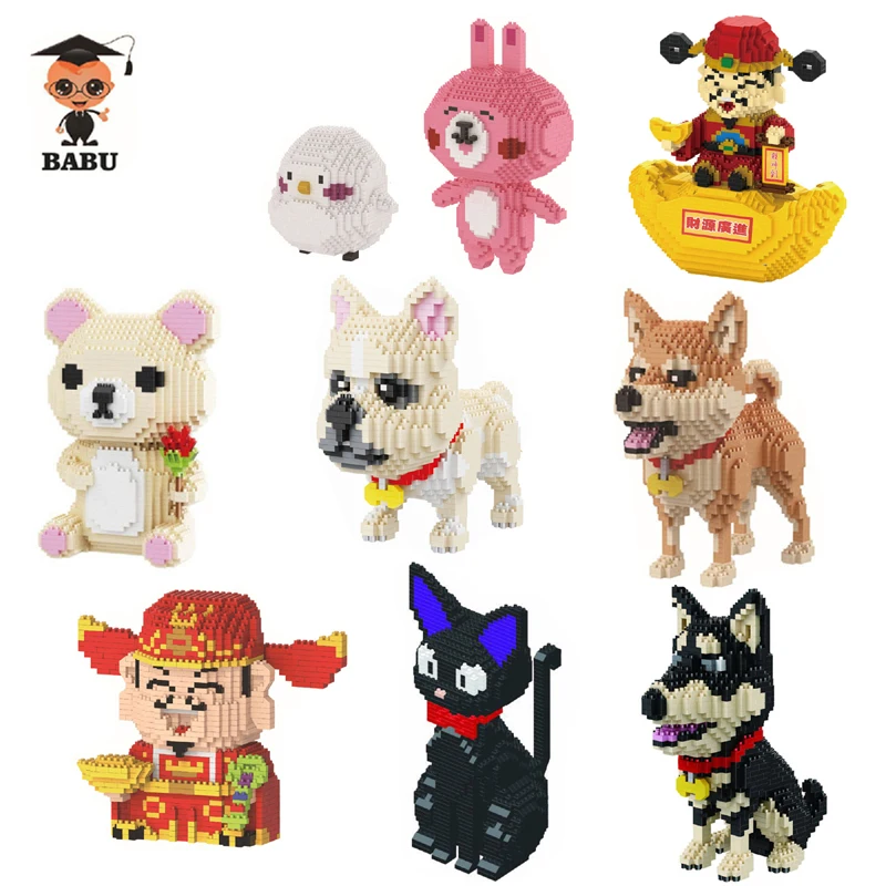 

Babu Pink Bear Shiba Breed Dog Cat Husky Bulldog God of Wealth Animal Pet 3D Model Diamond Mini Building Small Blocks Toy no Box