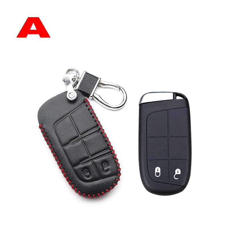 Кожаный чехол для автомобильных ключей, чехол 2/5 кнопки дистанционного Управление для ключей Крышка для Jeep Renegade Cherokee Wrangler компасы liberty брелок для автомобильных ключей - Название цвета: A Red line