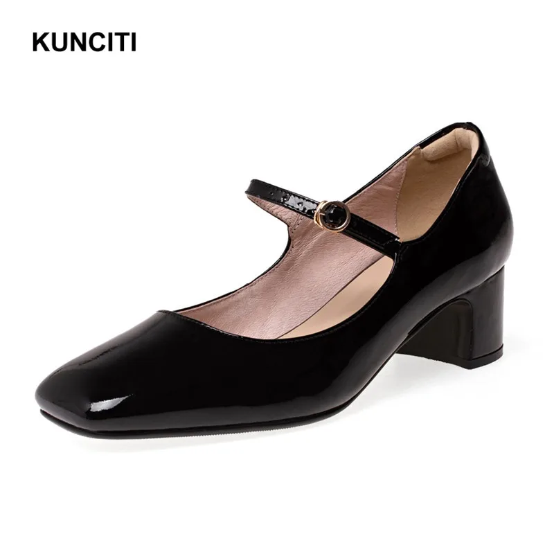 KUNCITI/туфли-лодочки с ремешком на щиколотке; Бежевая обувь; Свадебная обувь из натуральной кожи; свадебные женские туфли Mary jane на каблуке с острым носком; женская обувь; G002