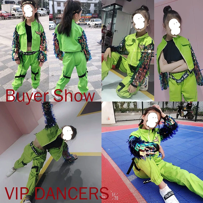 New Children Jazz Dance Costumes Girls Hip Hop Clothing Loose Fluorescent Tide Suit Street Dance Stage Show Outfits DQS288