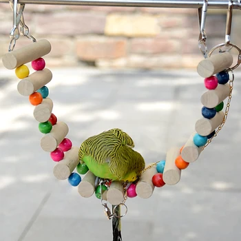 

Colorful Natural Wooden Parrot Swing Bird Cage Accessories Bird Chew Small Pet Toys Hanging Swings Three-piece suit hot sale