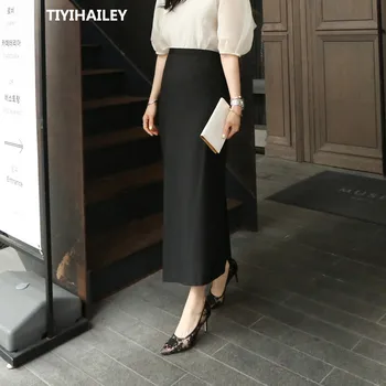 

TIYIHAILEY Free Shipping Fashion Elegant Long Mid-calf Women Summer And Spring S-2XL High Waist Black Formal Irregular Skirts