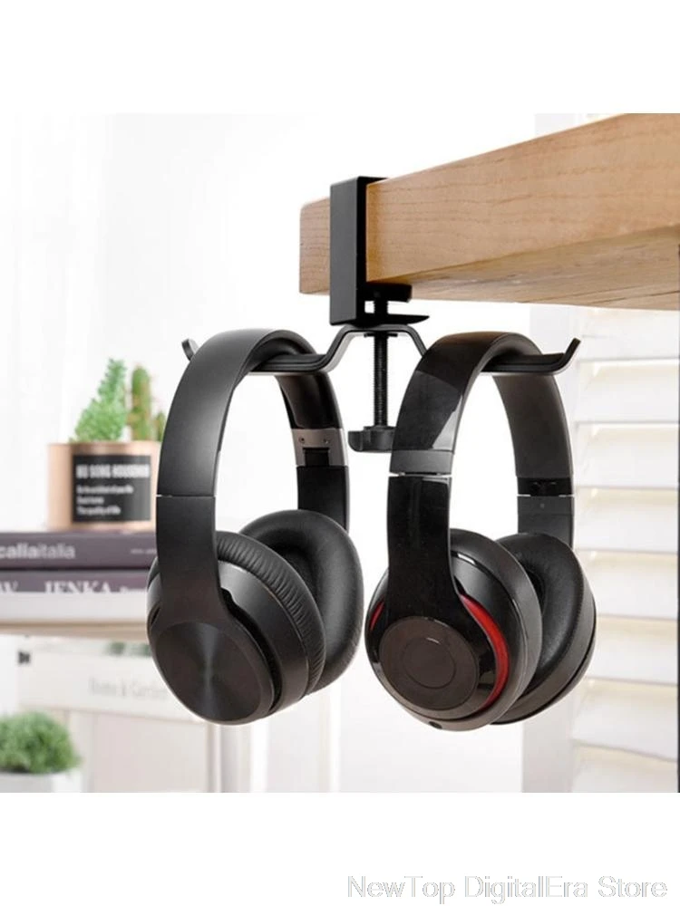 Aluminium Alloy Headphone Holder Headset Bracket Hanger Metal Wall Clamp Hook Rotatable Double Earphone Stand Desktop S18 20
