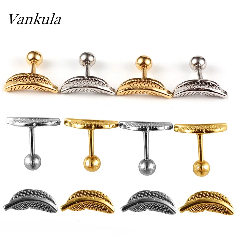 Vankula,, 12 шт./лот, модные маленькие серьги-гвоздики для пирсинга, в форме листа, 316L, нержавеющая сталь, ювелирные изделия для мужчин и женщин